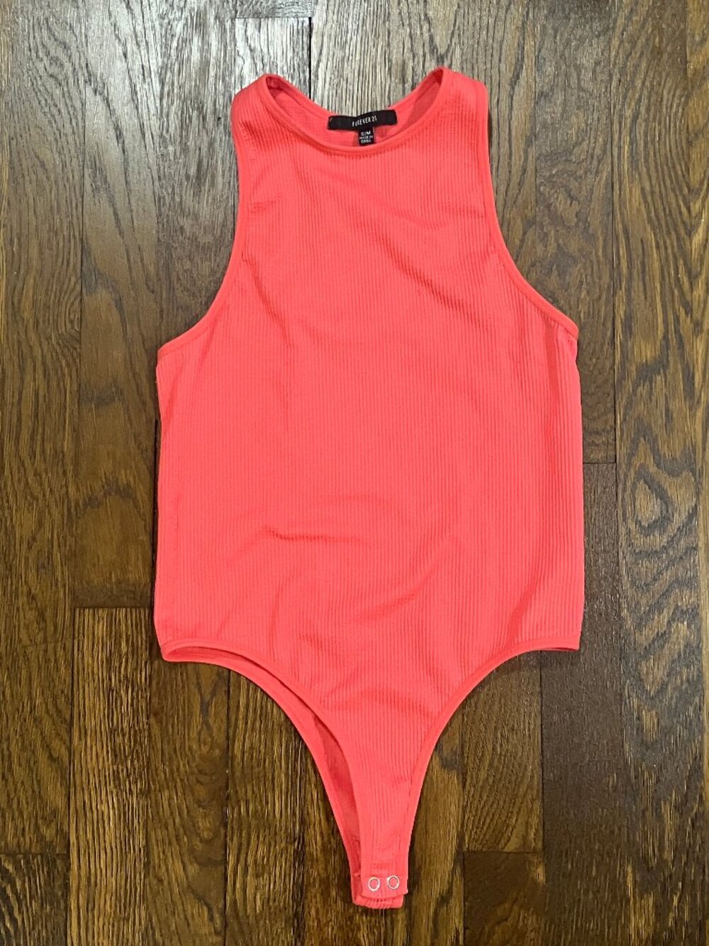 Forever 21 Sleeveless Racerback Ribbed Coral Pink Salmon Thong Bodysuit Small S